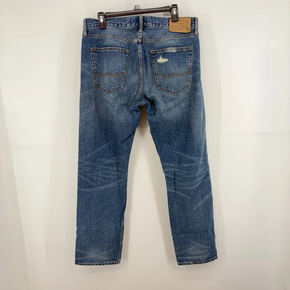 American Eagle Slim Straight Distressed Jeans Blue Mens 33x30 Indie Skate Grunge